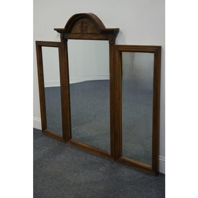 High End Vintage Burled Walnut Italian Provincial 58" Tri-View Mirror For Sale - Image 4 of 5