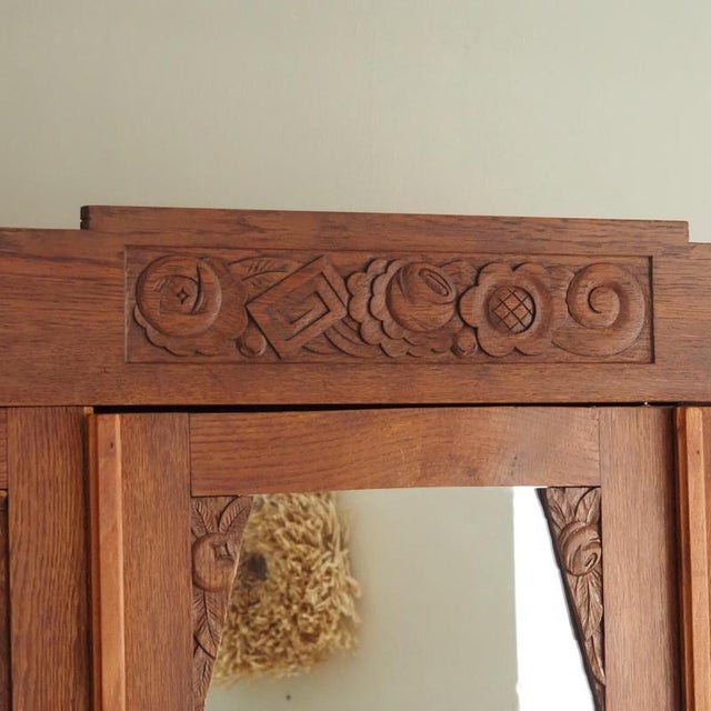 Art Nouveau Oak Wardrobe with Mirror, 1920s For Sale - Image 6 of 18