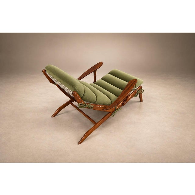 Brazilian Modern Chaise Lounge in Caviúna and Moss-Olive Velvet by Pierre Weckx, 1950s For Sale - Image 17 of 18