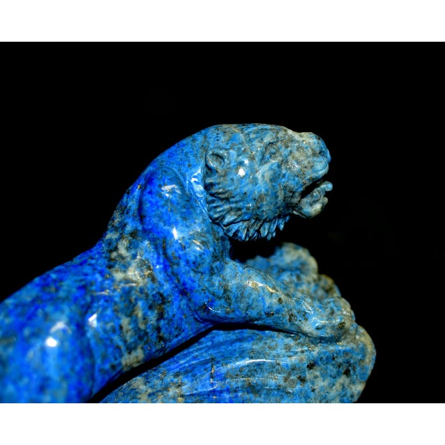 Natural Lapis Tiger Statue With Golden Pyrite Paperweight For Sale In Los Angeles - Image 6 of 11