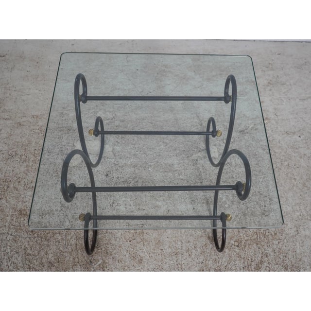 Brown Pair Iron Base Glass Top End Tables For Sale - Image 8 of 12