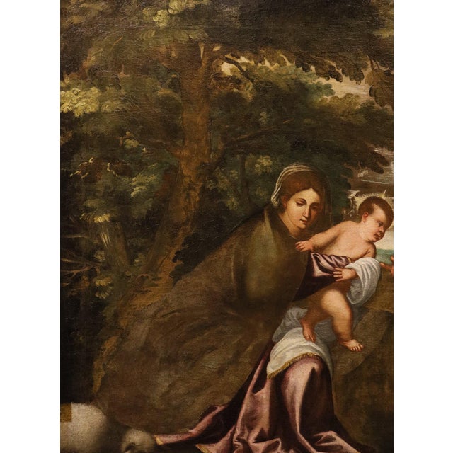 School of Titian, The Holy Family with the Infant Saint John the Baptist, 17th Century, Oil Painting on Canvas, Framed For Sale - Image 7 of 15