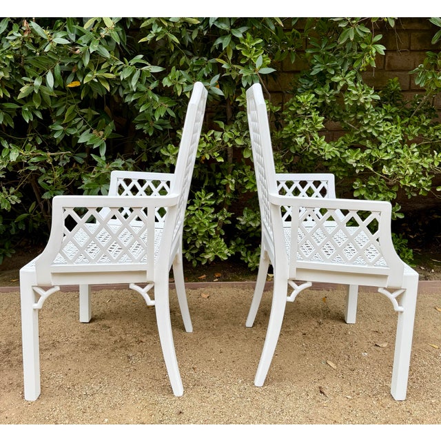 Pair of Vintage Chinoiserie Palm Beach Lattice Armchairs For Sale - Image 9 of 12