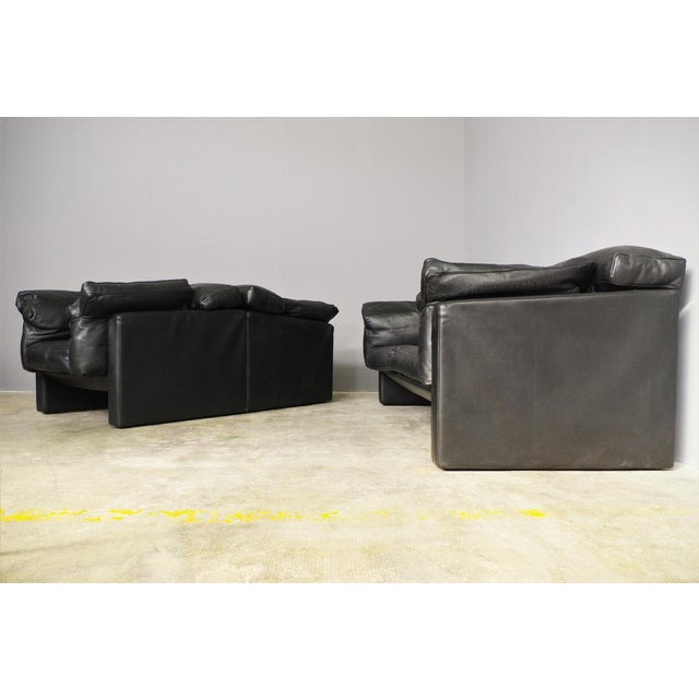 Moroso Sofa & Armchairs in Black Leather, 1984, Set of 3 For Sale - Image 11 of 18