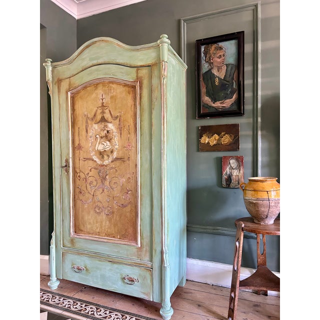 1920s Vintage Painted Armoire with Chinoiserie, 1920s For Sale - Image 5 of 16