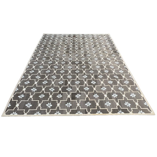 Not Yet Made - Made To Order Handmade Cotton Natural Vegetable Dyed Rug Brown and Cream Flower Pattern Dhurrie - 12'x15' For Sale - Image 9 of 11