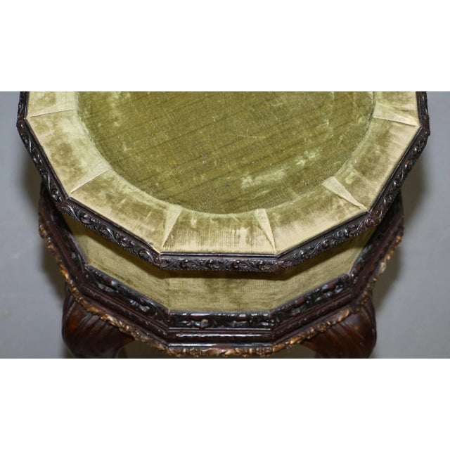 Antique Hardwood Carved Side Tables with Velvet Tops, 1860s, Set of 2 For Sale - Image 4 of 18