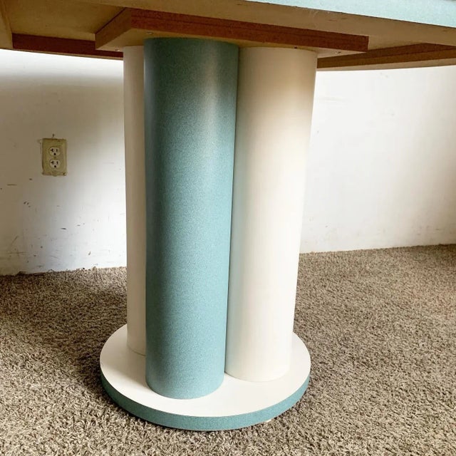 Postmodern Teal and White Laminate Dining Table For Sale - Image 4 of 8