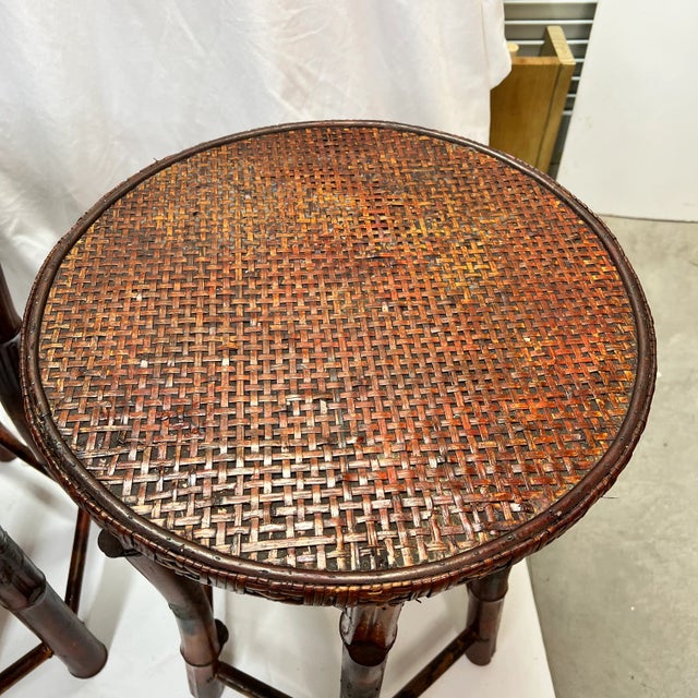 Brown Bamboo Drink Table With Woven Reed Top For Sale - Image 8 of 10