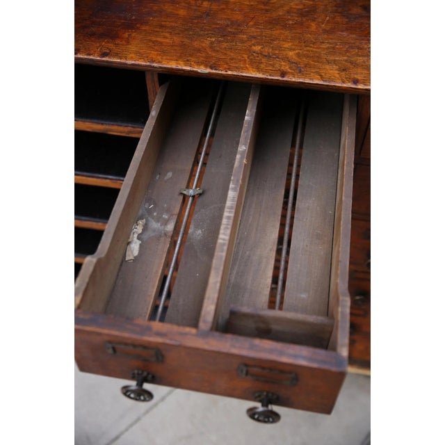 Antique Oak Store Counter Apothecary Card Catalog Kitchen Island (30 Drawers) For Sale - Image 9 of 15