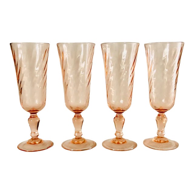 Vintage French Pink Champagne Glasses- Set of 4 For Sale