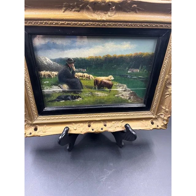 19th C Oil Painting of 'Sheppard and His Flock' Signed by Alfred Schonian For Sale - Image 4 of 12
