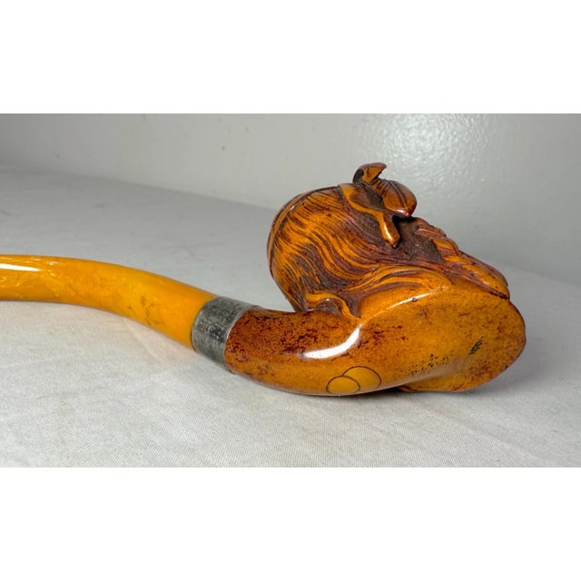 Antique 19th Century Hand Carved Meerschaum Sterling Indian Chief Smoking Pipe For Sale - Image 11 of 17