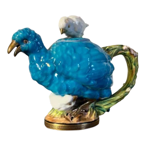 Antique 19th Century Moore Bros. English Porcelain Bird Teapot With Quail and Chicks