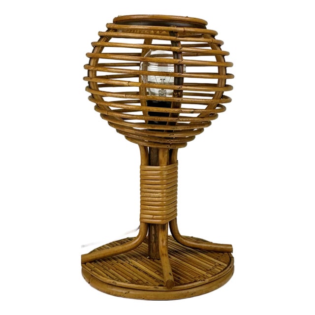 Mid-Century Bamboo Rattan Table Lamp, Italy, 1960s For Sale