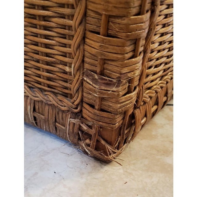 Sturdy Chest, Wood Interior W Rattan Exterior, Bronze Handles For Sale - Image 11 of 12