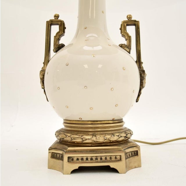 Vintage French Ceramic and Gilt Metal Table Lamps, 1950s, Set of 2 For Sale - Image 9 of 11