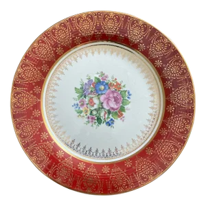 Vintage Orange Rose Plate Vermillion Rose Triumph American Limoges 22k Gold Band
