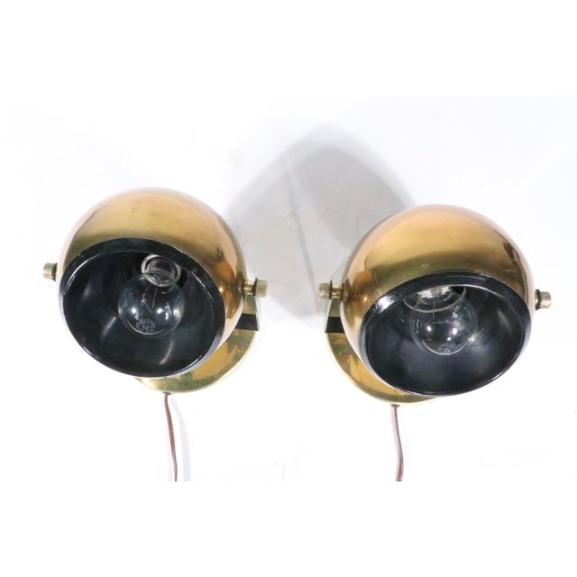 Mid 20th Century Mid Century Brass Ball Pin Up Sconces Wall Light Spotlight Light Table Lamps - Pair For Sale - Image 11 of 14