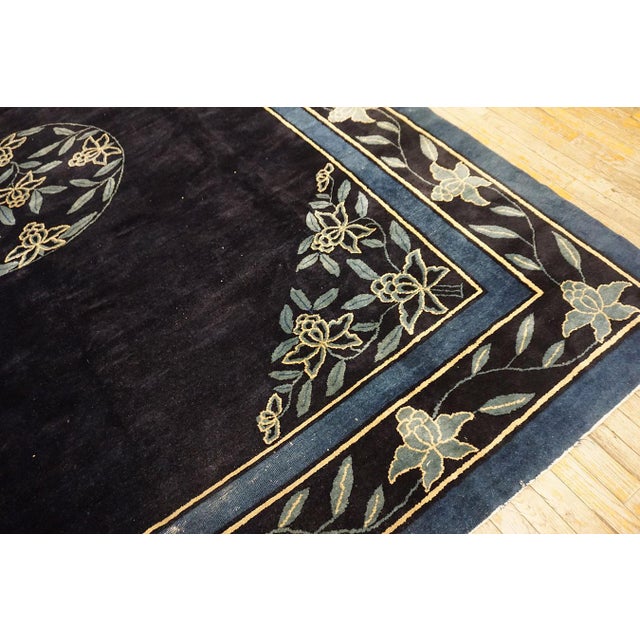 Chinese Splendid Navy Blue Color With Sky Blue Color Florid Design Antique Chinese Peking Rug For Sale - Image 3 of 12