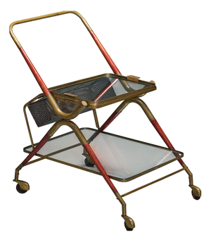 Vintage Italian Bar Cart in Brass and Lacquered Wood by Cesare Lacca, 1950s