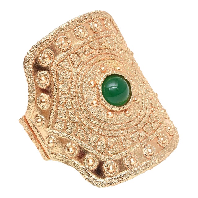 Vintage Napier Gold Plated and Green Glass Cuff Bracelet For Sale