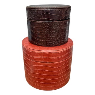 1980s Vintage Faux Crocodile Decorative Storage Boxes, Set of 2 For Sale