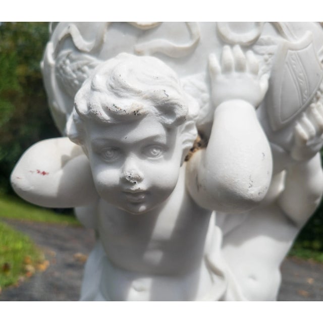 19th Century Italian Carved White Marble Garden Planter With Cherubs For Sale - Image 10 of 12