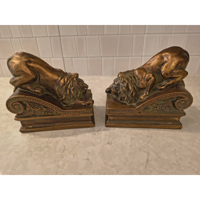 1990s Vintage Set of Lion Bookends, Objects D' Art, by Andrea Sadek For Sale - Image 5 of 8
