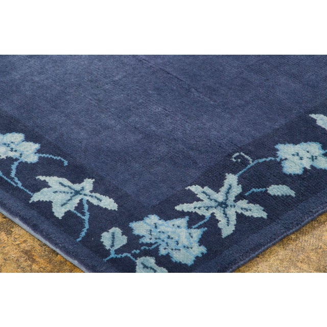 Art Deco Contemporary Chinese Deco Style Blue Floral & Pictorial Wool Runner by Rug & Kilim For Sale - Image 3 of 9