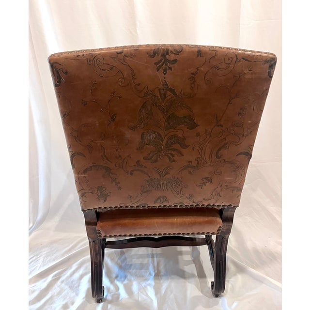 20th Century Louis XIII Style Tooled Leather Os De Mouton Armchair For Sale - Image 9 of 14