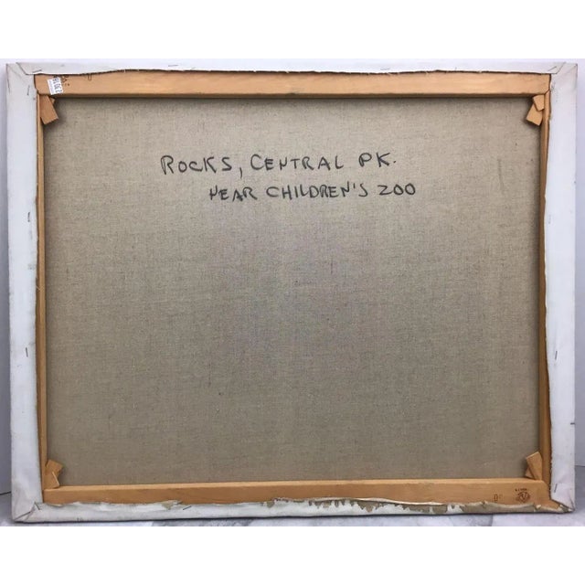 Mid-Century Modern 1950s Frederick Robbins Childs "Rocks, Central Park, Near Childrens Zoo" New York City Original Oil Painting For Sale - Image 3 of 4
