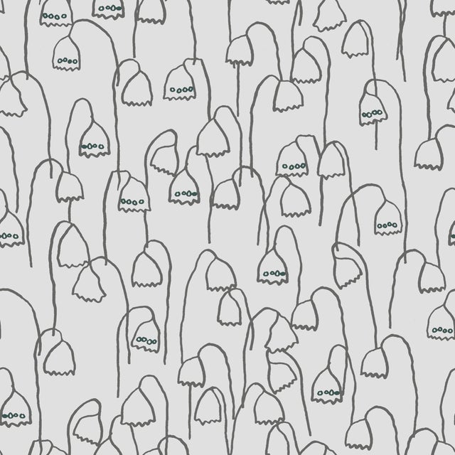 Contemporary Baby Bells Wallpaper by Susan Hable in Grey / Black For Sale - Image 3 of 3