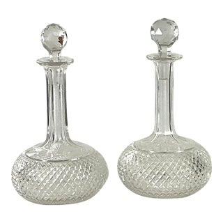 Late 19th Century ABP-diamond Cut, Faceted, Decanters – A Pair For Sale
