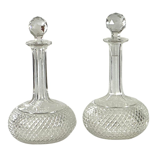 Late 19th Century ABP-diamond Cut, Faceted, Decanters – A Pair For Sale