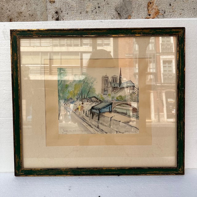 Timoteo Pérez Rubio, View of Notre Dame from Quai De La Tournelle, 1969, Watercolor on Paper For Sale - Image 3 of 18