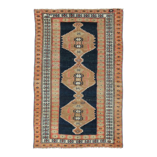 Antique Kurdish Rug With Beige & Pink Medallions & Multiple Borders - Rug & Kilim For Sale