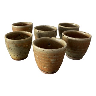 Pyrite Stoneware Cup Set by Gustave Tiffoche, France, 1970s, Set of 6 For Sale