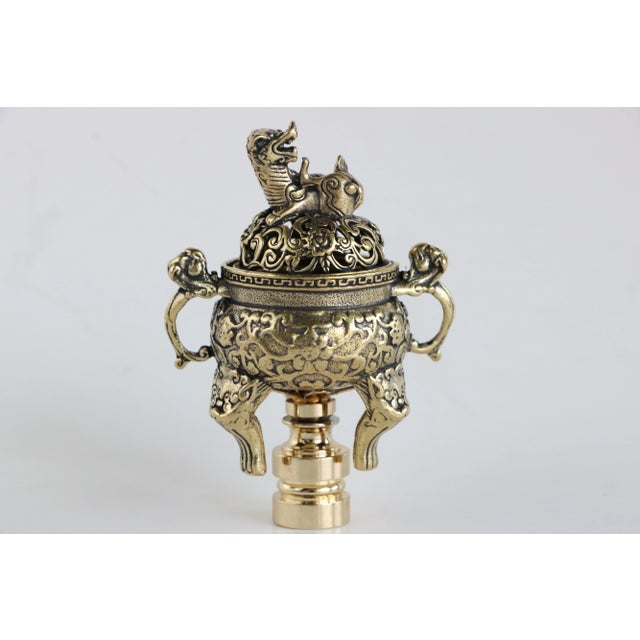 Gold Chinese Foo Dog Censer Lamp Finials - a Pair For Sale - Image 8 of 12
