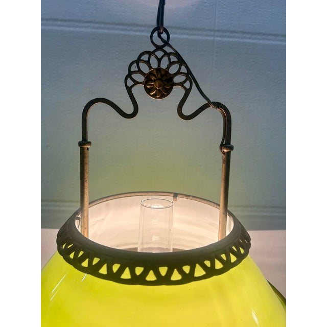 Vintage Brass Pendant Light with Green Canfino and Ceramic, 1969 For Sale - Image 4 of 12
