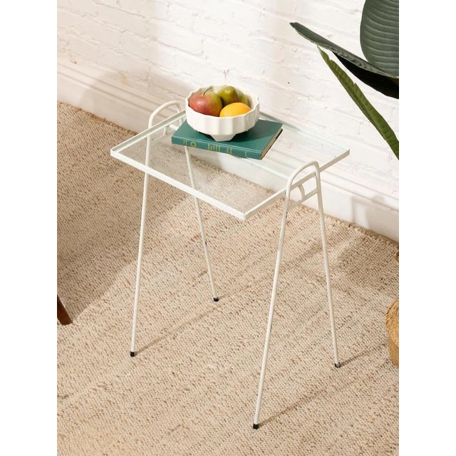 Mid 20th Century Vintage White Metal & Glass Tray Table For Sale - Image 5 of 10
