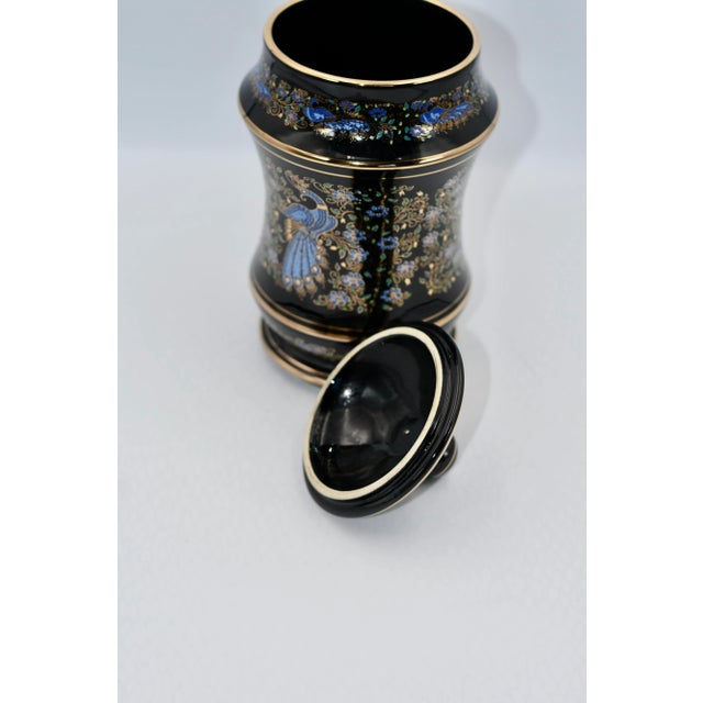 Ceramic 1970s Anapale Greece Back Lidded Canister Jar 24k Gilded Hand Painted Peacock Birds For Sale - Image 7 of 9