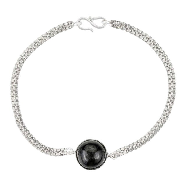 Boho 4.9 Carats Round Cut Black Star Unisex Chain Bracelet in 925 Silver For Sale