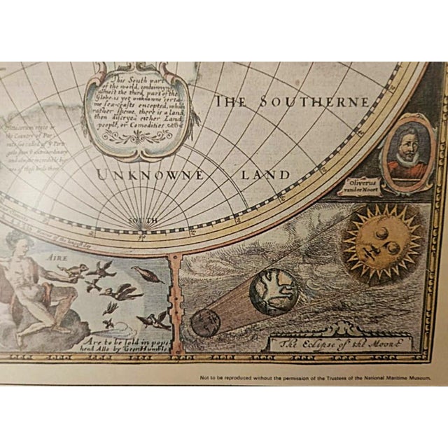 Vintage British Maritime Museum Greenwich Framed World Map 1626 Print by John Speed For Sale - Image 11 of 13