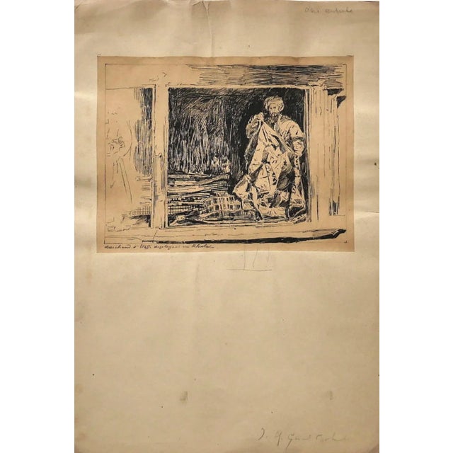 Merchant is an original drawing in pen on paper realized by the French artist Jean Albert Grand-Carteret (1903-1982) Hand-...