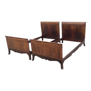 William French Minneapolis , Inlaid Mahogany Twin Beds - a Pair For Sale