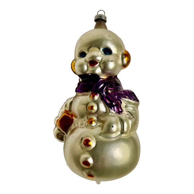 West Germany Handblown Mercury Glass Snowman Christmas Tree Ornament Purple For Sale