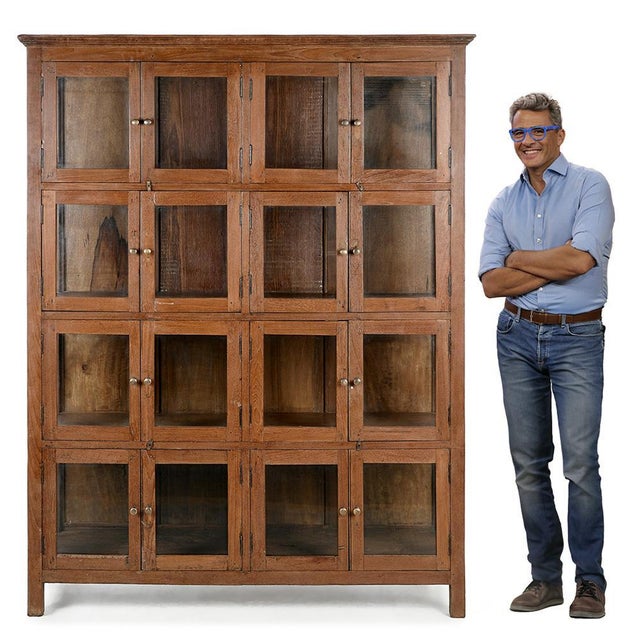 Solid Wood Cabinet with 8 Glazed Compartments For Sale - Image 3 of 8