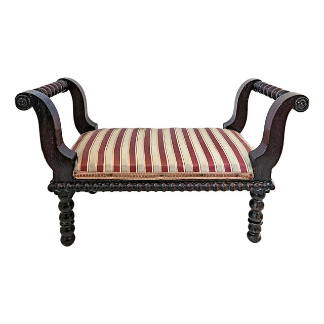 Late 19th Century Jacobethan Revival Miniature Striped Spool Bench For Sale