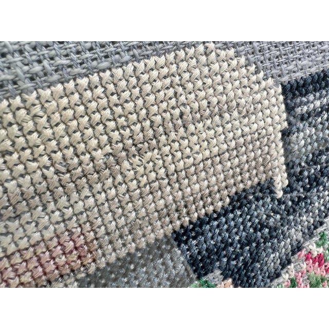 1980s Framed Needlepoint Art - Amish Woman Holding Flowers Needlepoint For Sale In West Palm - Image 6 of 7